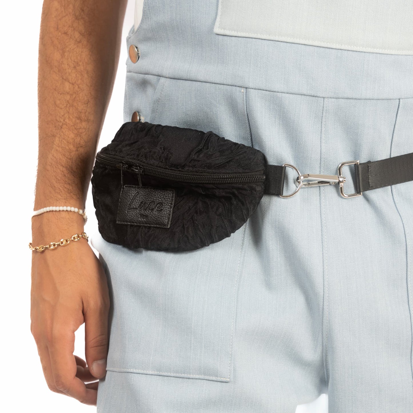 lucewear: mini sac banane jacquard relief noir