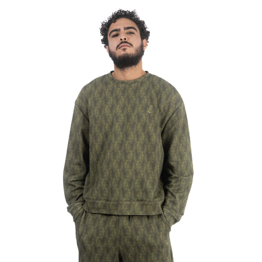 lucewear: homme portant un sweatshirt imprimé mixte kaki