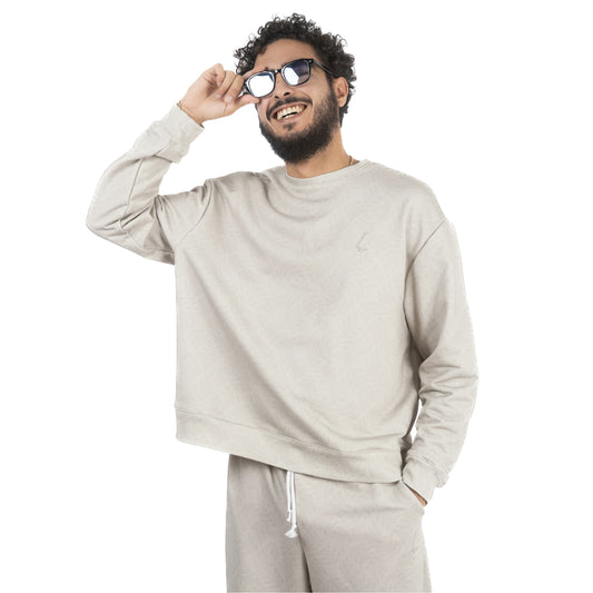 lucewear: homme portant un sweatshirt imprimé mixte taupe